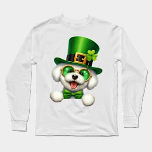 St Patricks Day Peeking Bichon Frise Dog Long Sleeve T-Shirt